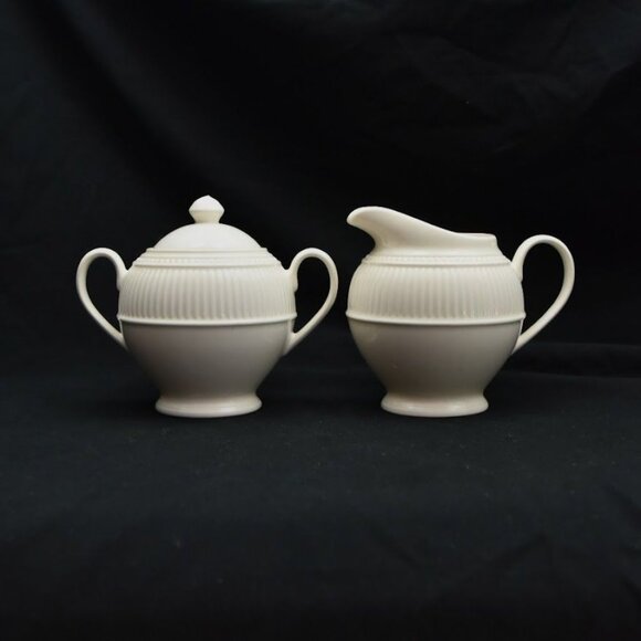 Wedgwood Windsor Creamer Sugar Bowl Set With Lid Ribbed Design Made In England - Picture 1 of 6